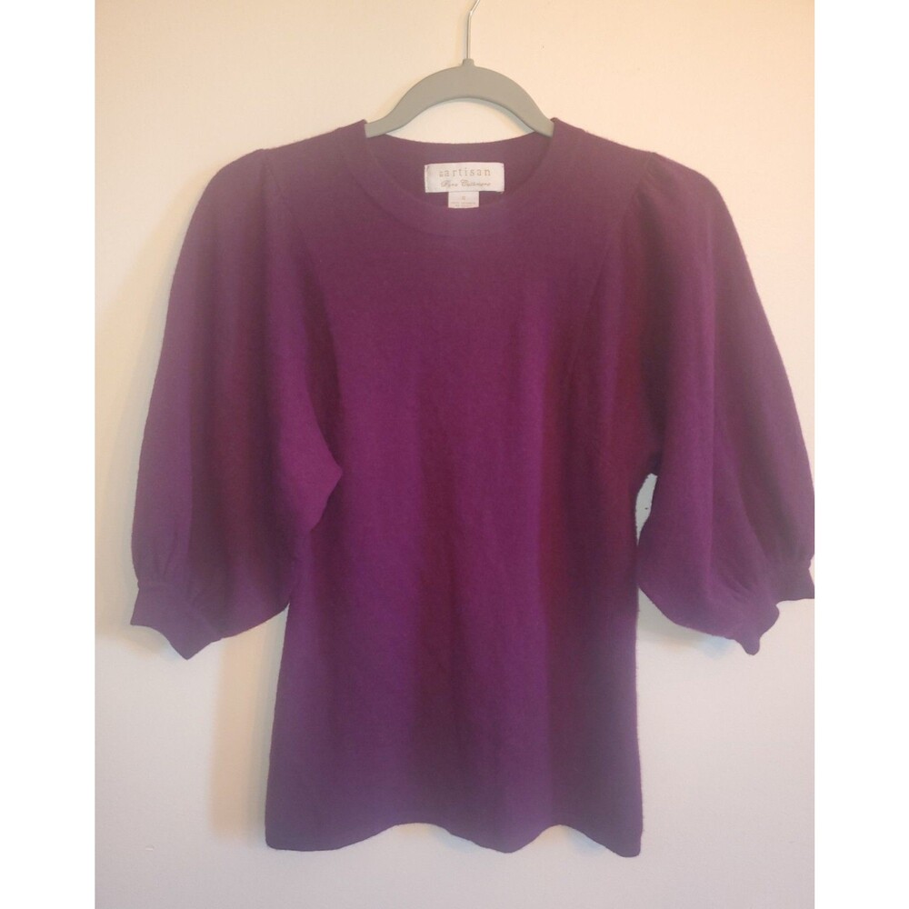 Artisan NY 100% Pure Cashmere Puff Sleeve Sweater Purple Women's Size S